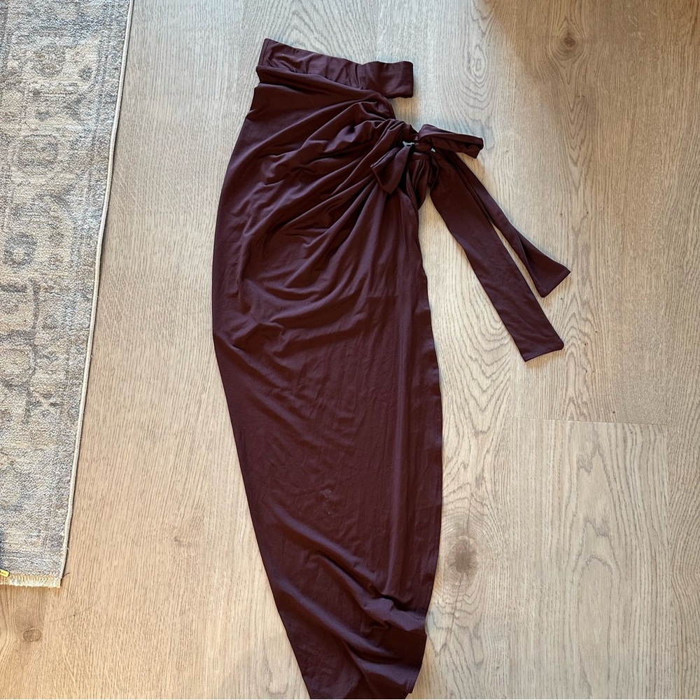 Oh Polly Brown Maxi Wrap Skirt Asymmetrical